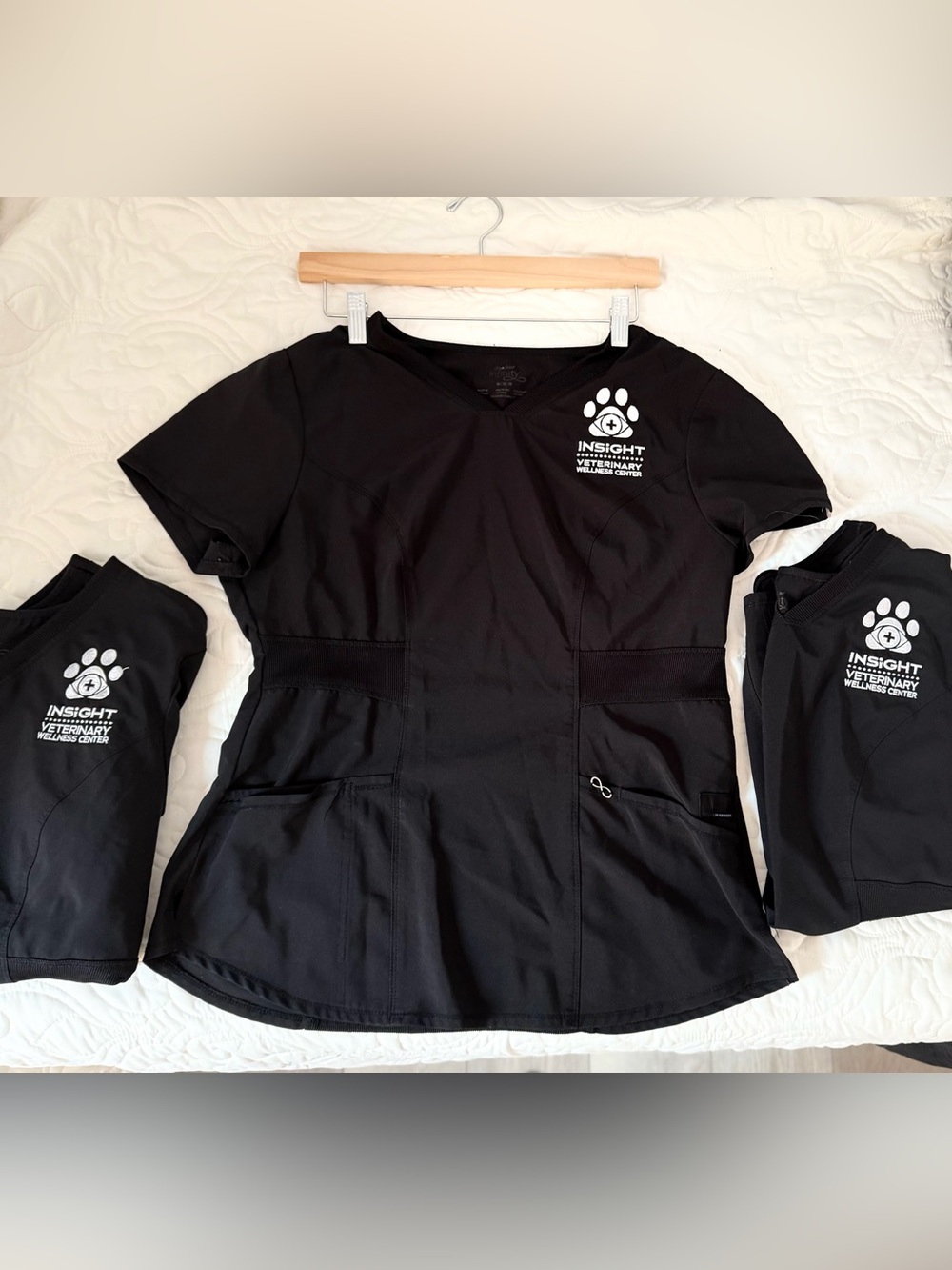 Lot of 3 Cherokee Infinity Black Scrub Tops Size M Vet Tech Costume Workwear